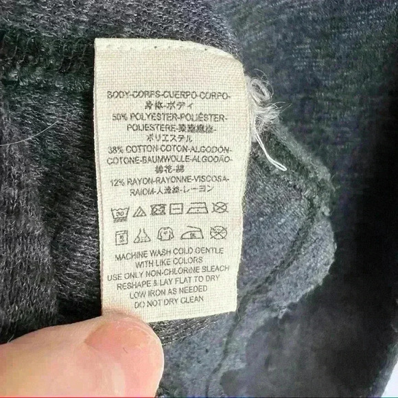 FREE PEOPLE WE THE FREE Sz M Split Back Turtleneck Top Dark Gray Thermal Tunic - Picture 7 of 11